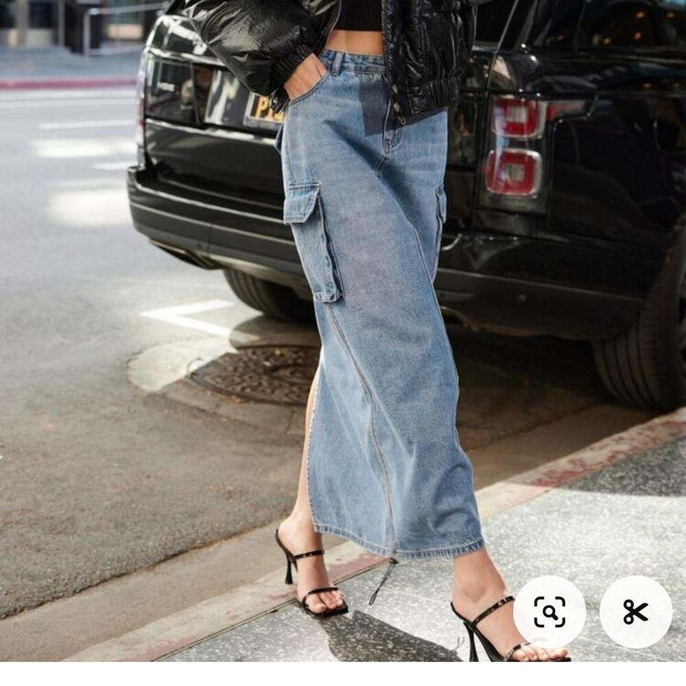 Vintage Denim Cargo Maxi Skirt